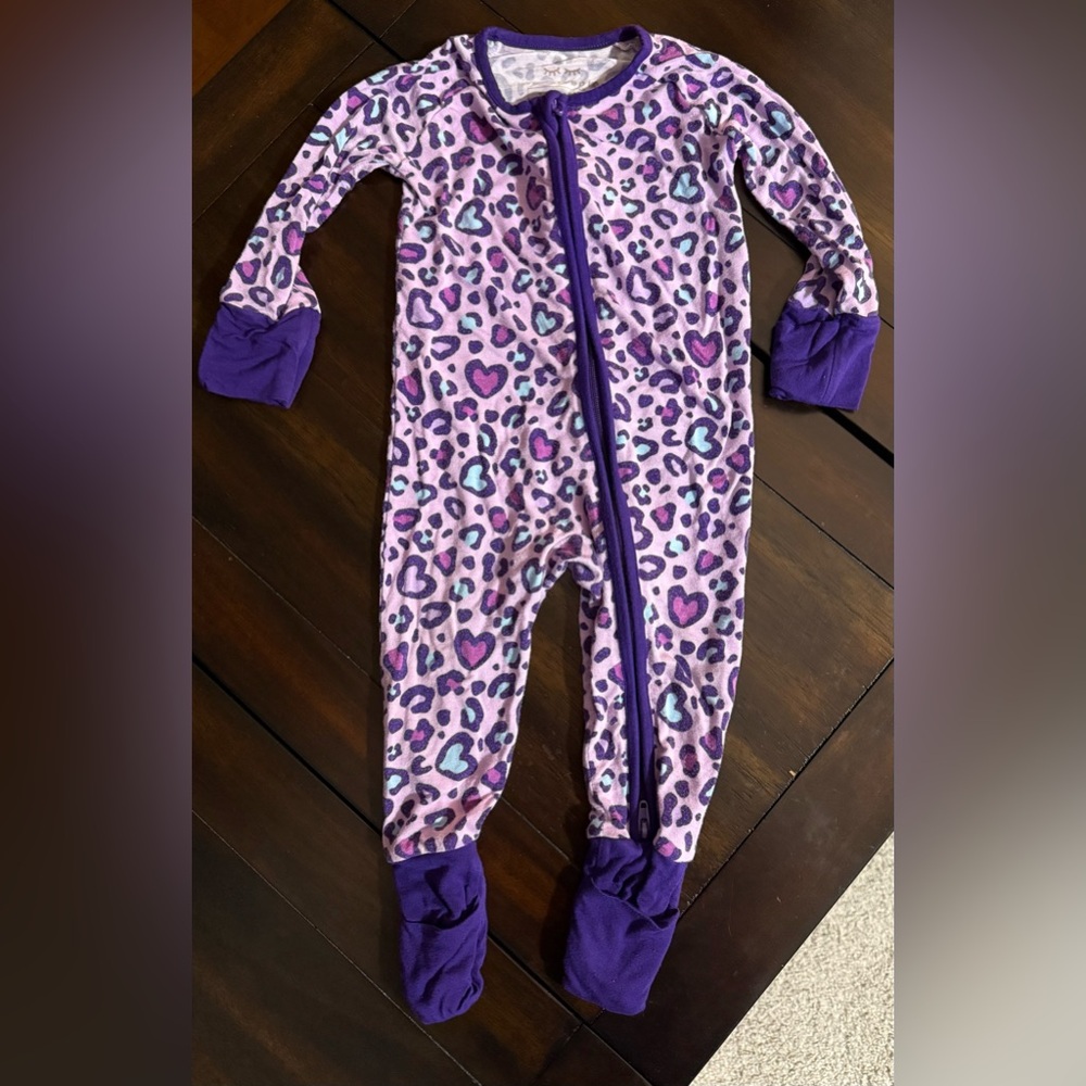 Little Sleepies Purple Heart & Leopard Print Footed One-Piece